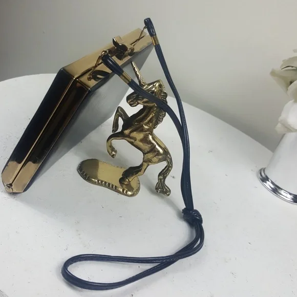 Vintage Genuine Leather Navy Blue Clutch Wristlet - Picture 2 of 8